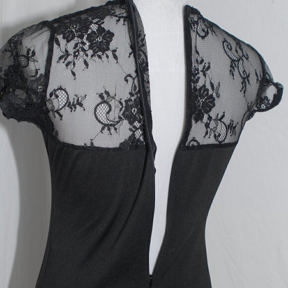 Sexy Peekaboo Bodysuit EUC Medium Black Lace See Through Top Bodycon Shirt - Picture 5 of 8